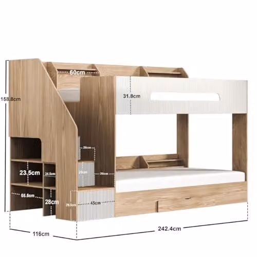 Flair Furnishings Finn Single Staircase Bunk Bed with Storage in Oak and White – 2