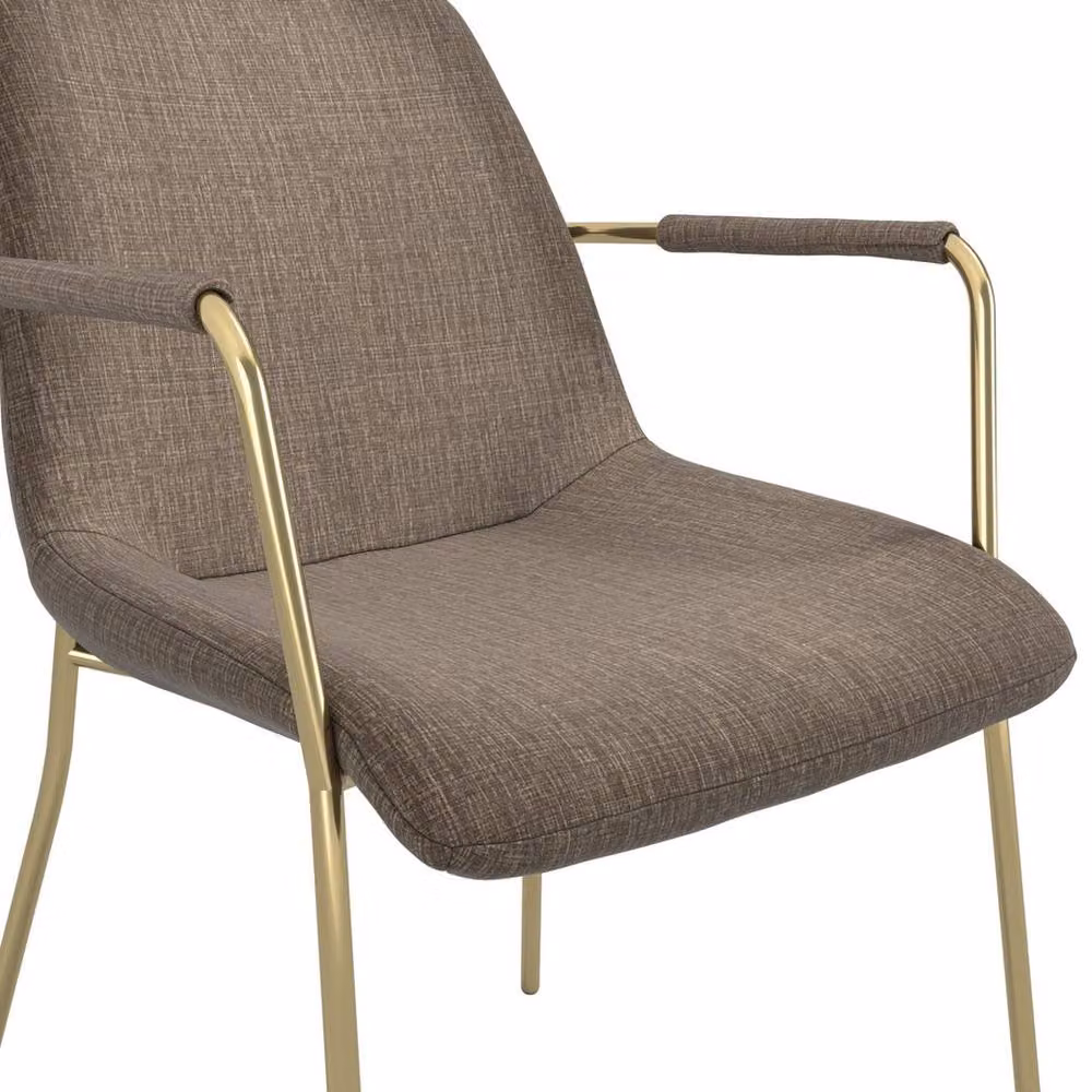 Lemon Pavilion Furniture Carlo Arms Dining Chair Pair in Taupe Velvet with Gold Metal Legs – 2