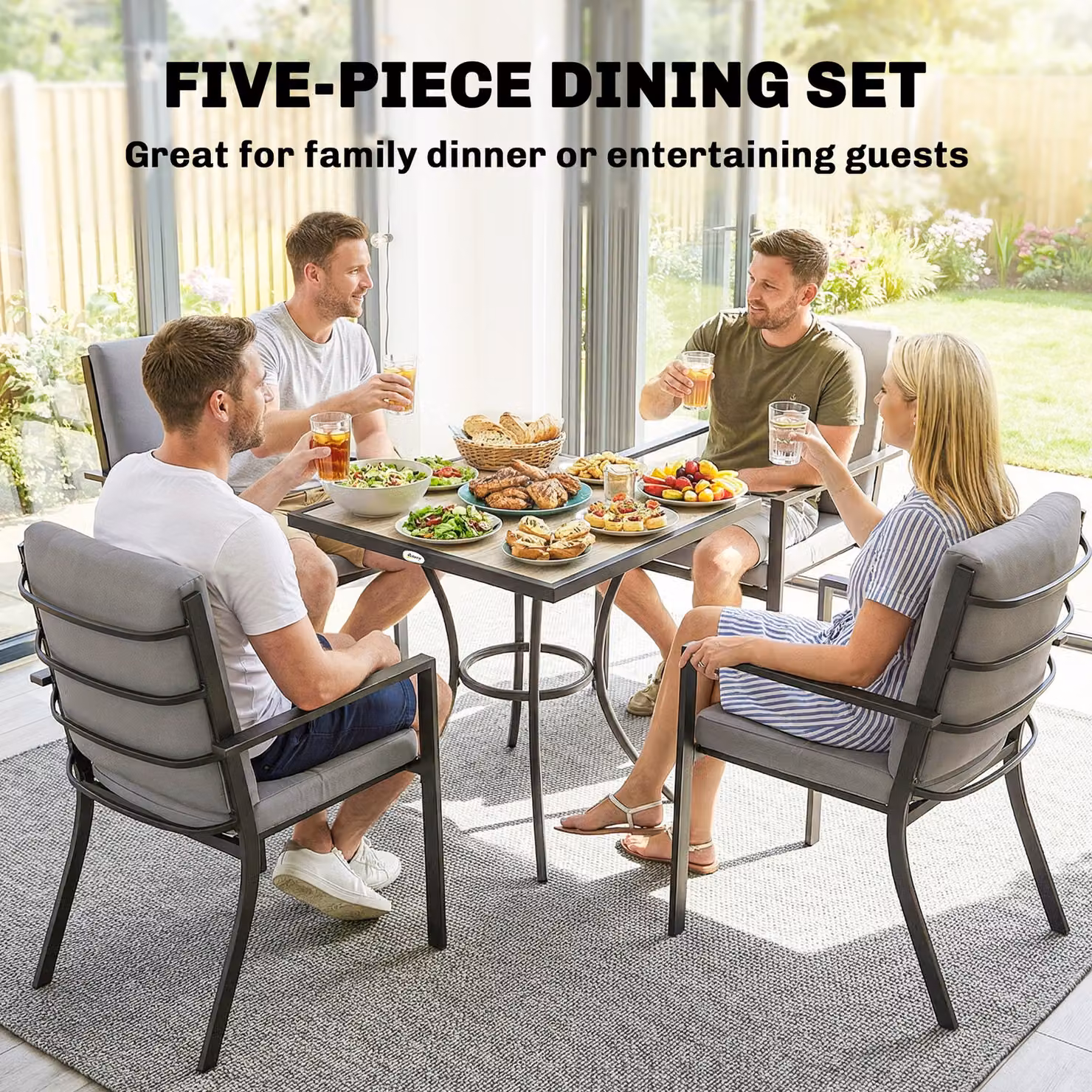 Outsunny 5 Piece Outdoor Dining Set with Square Table and Stackable Chairs in Grey – 4