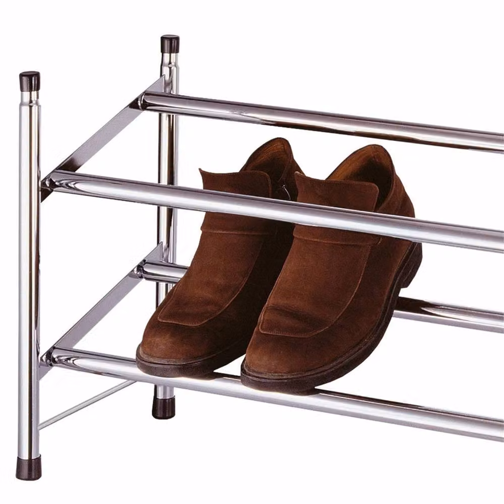 VOGREX 2 Tier Stackable and Extendable Metal Shoe Rack Organiser in Silver – 3