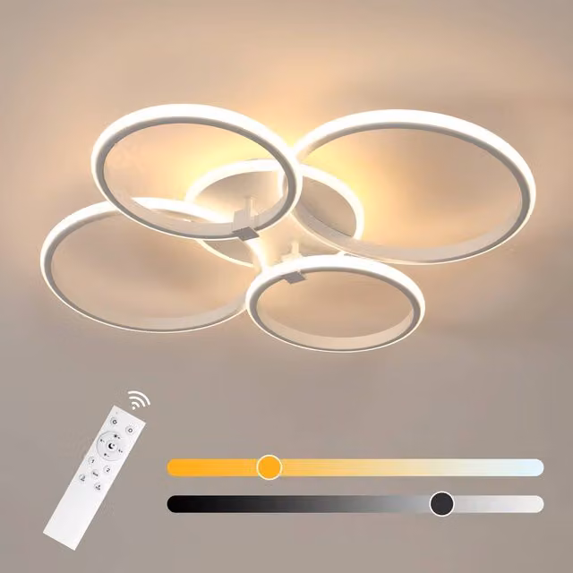 Pheashine 39W LED Ceiling Light, Dimmable 4-Ring Modern Fixture with Remote Control, White