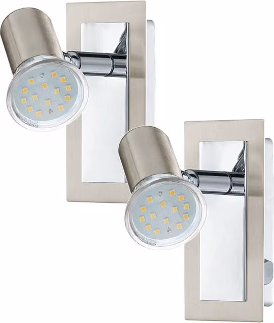 Loops 2 Pack Chrome Wall Lights with Transparent Glass Cylinder and Rocker Switch GU10