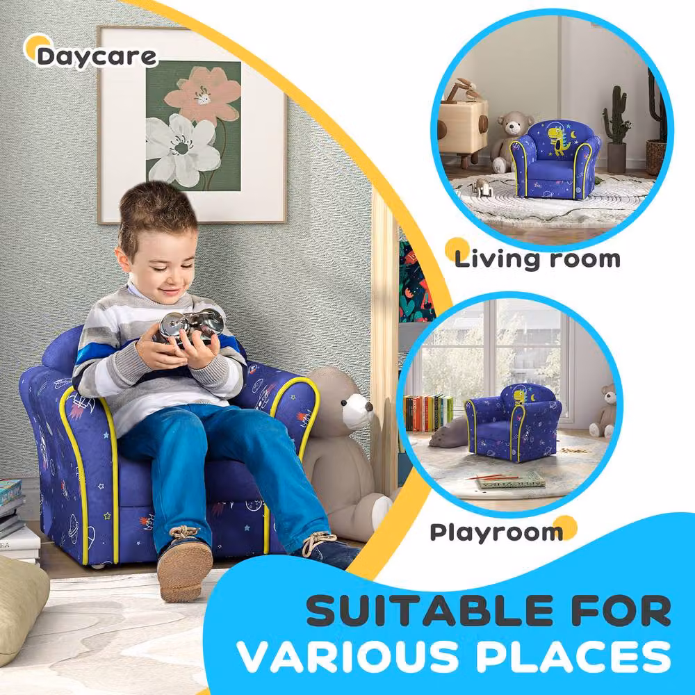 STILVORA Kids Armchair with Blue Fabric Upholstery and Solid Wood Frame – 7