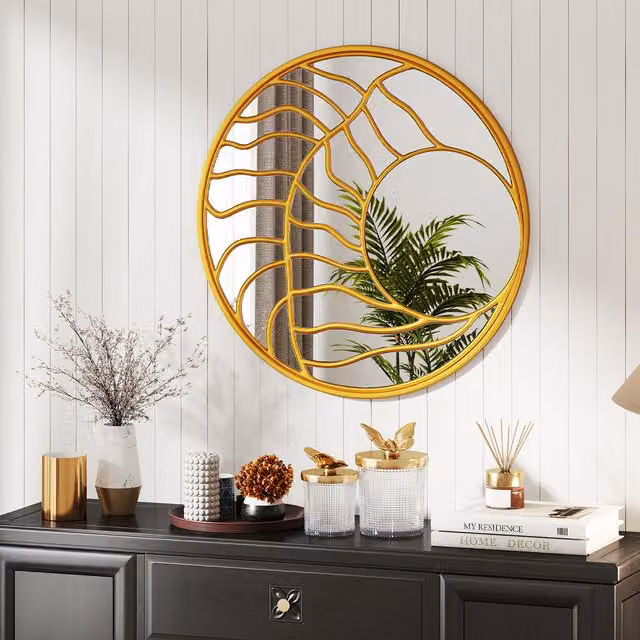 Costway Modern Round Gold Wall Decorative Mirror, Diameter: 80 cm