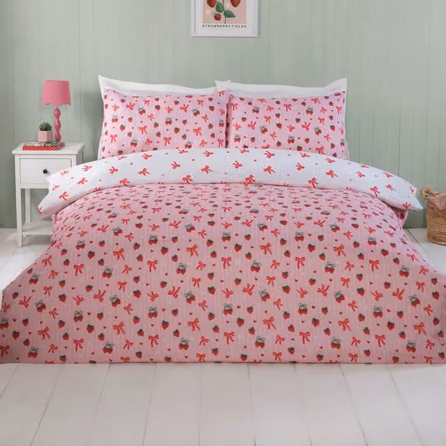 My Home Nature Graphic Duvet Cover Set in Pink and White, 90 x 200 cm