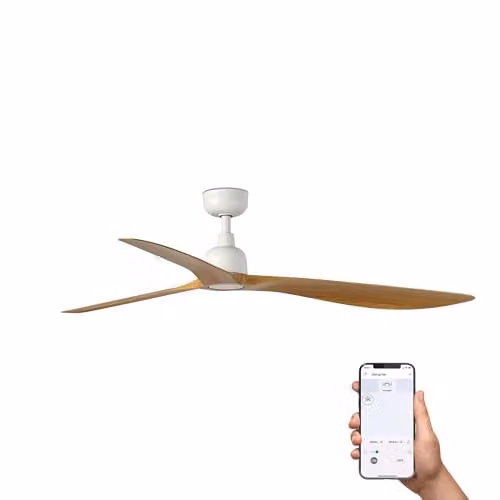 Netlighting Outwood Smart Ceiling Fan with Light and App Control, White and Oak Wood, 150 cm