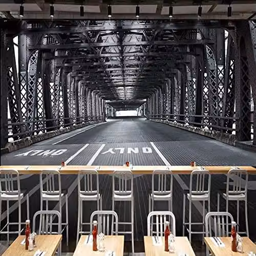 SABORR 3D Iron Bridge Mural Wallpaper in Black and White for Living Room or Bedroom Decor – 2