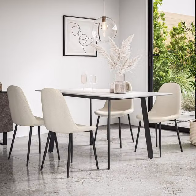 More4Homes Haydon Extending Marble Effect Dining Table Set with 6 Maya Boucle Chairs in White and Black