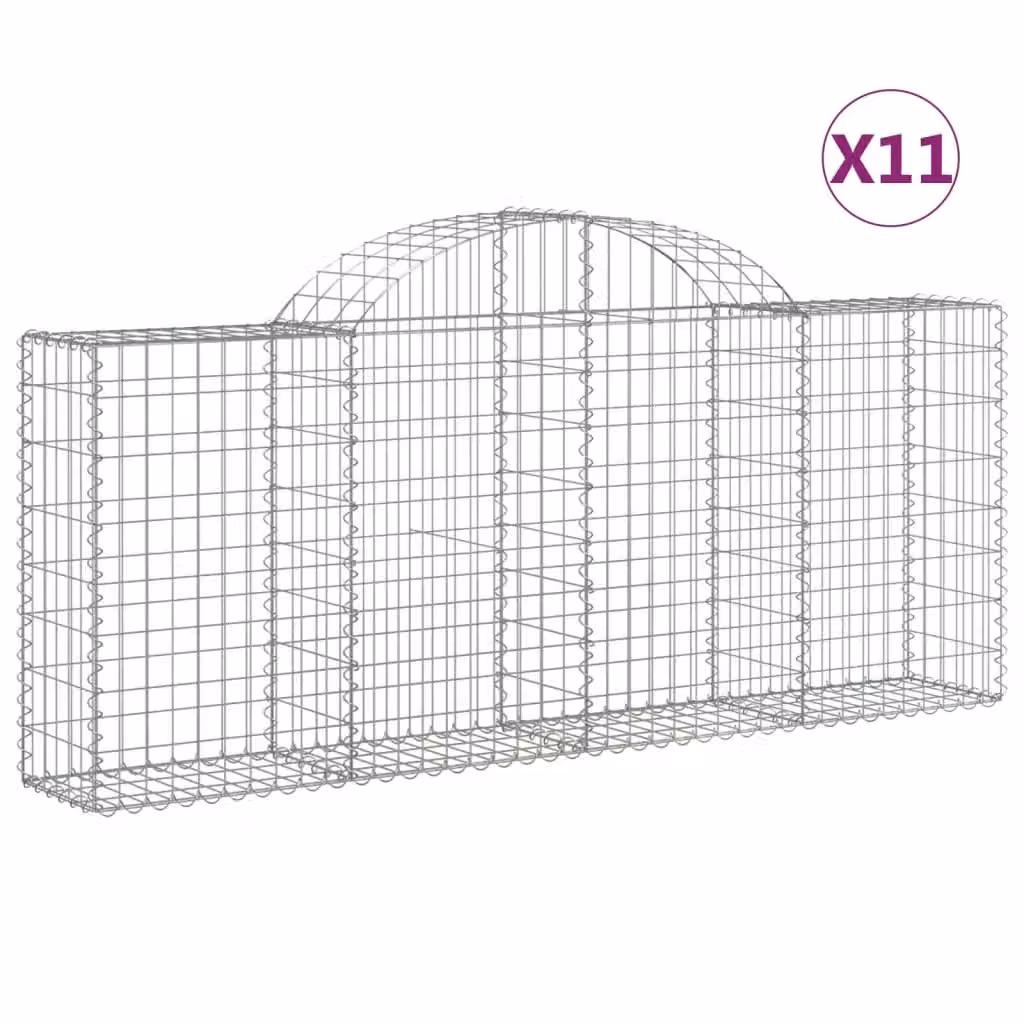 Berkfield Home Arched Gabion Baskets, 11 Piece Set, Silver Galvanised Steel, W: 200 cm, D: 30 cm, H: 80-100 cm – 2