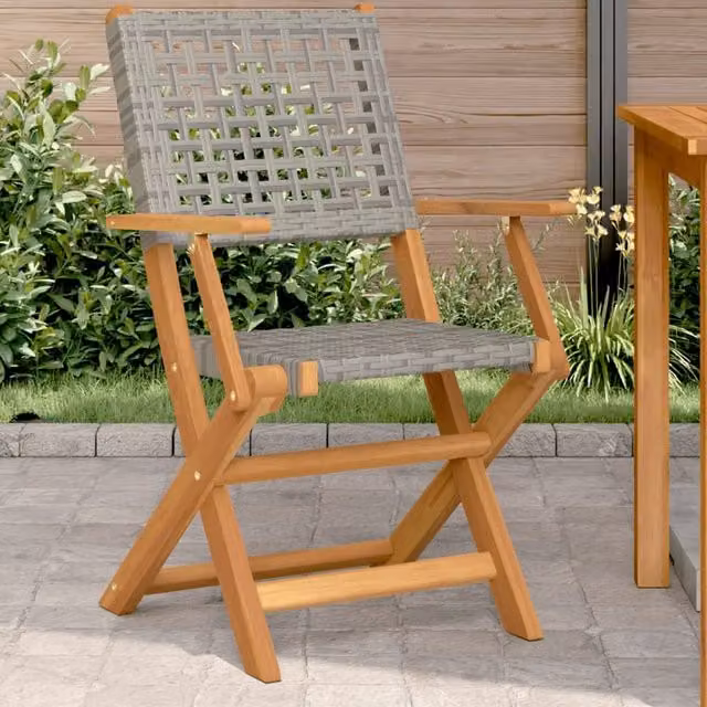 Berkfield Home Set of 2 Grey Acacia Wood and Poly Rattan Garden Chairs