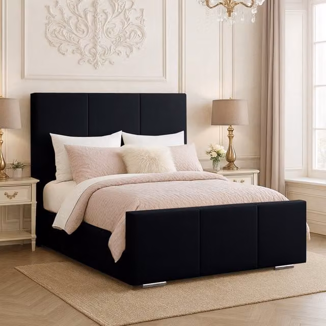Desire Deco Eliza Upholstered Velvet Bed Frame, Black, W/D/H: 90 x 190 cm