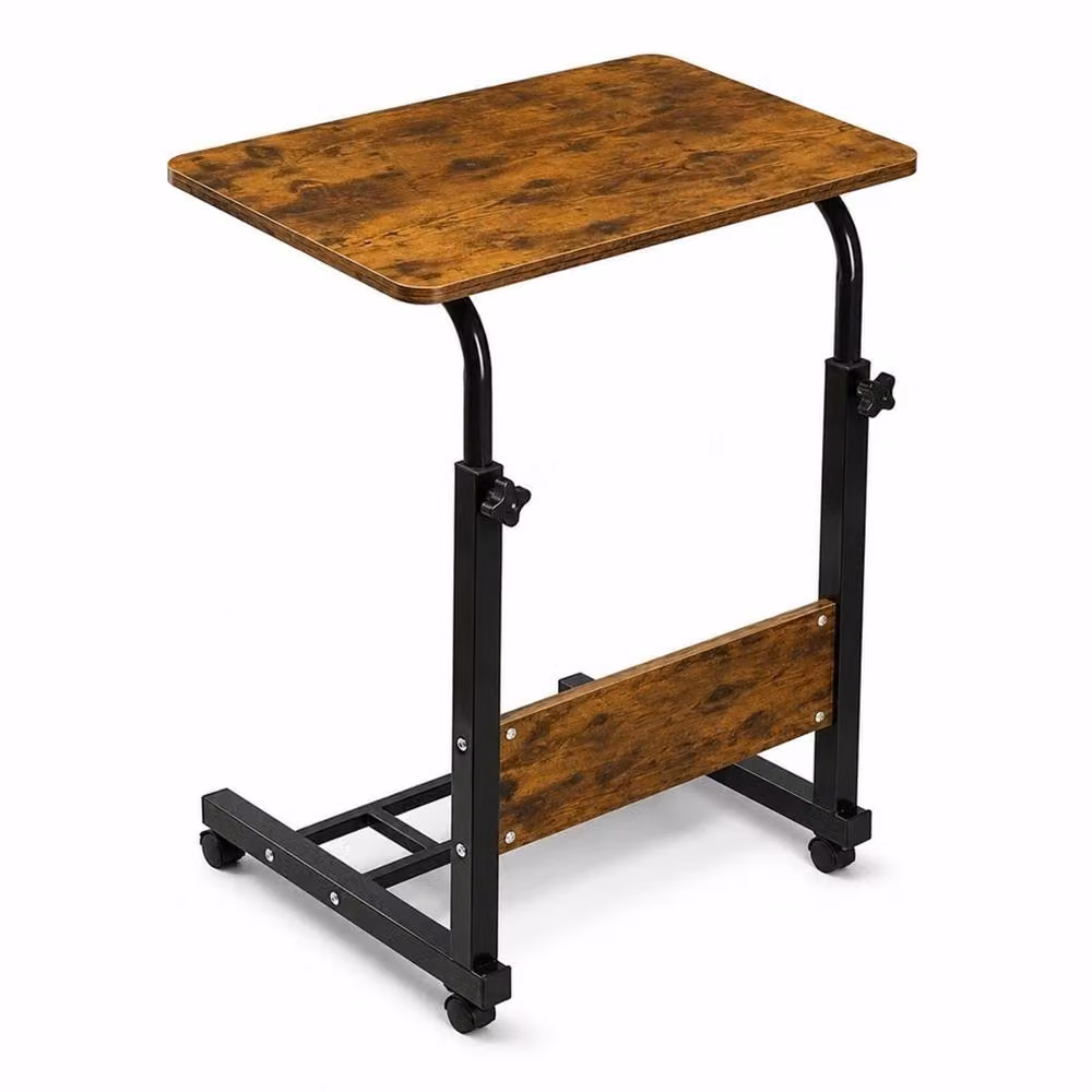 FLAVORA Adjustable Height Laptop Table Desk with Walnut Wood Top and Black Metal Frame – 2