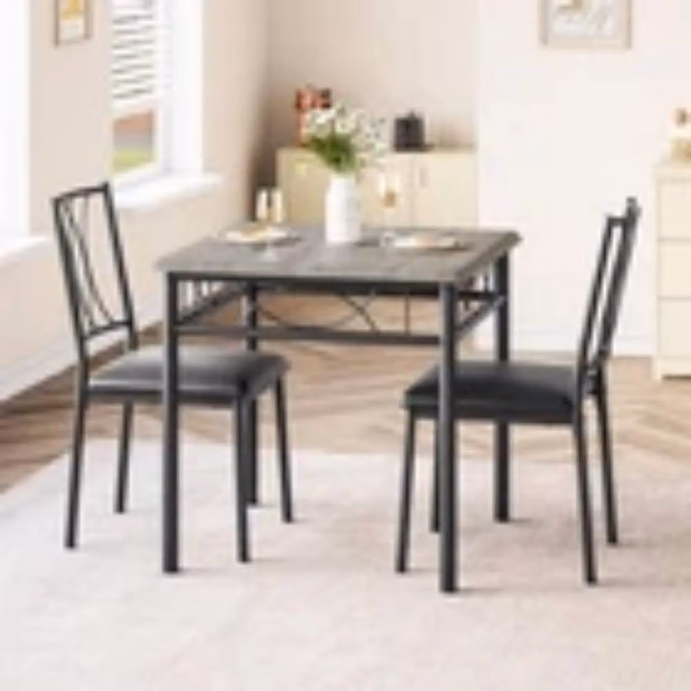 Kelvenix 3 Piece Modern Square Dining Table and Chairs Set in Grey – 3