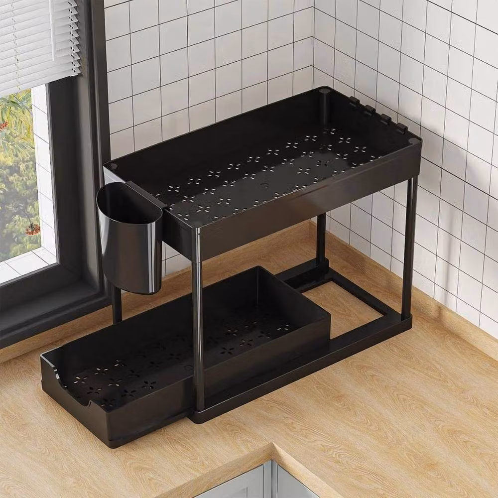 NESTLUNE Under Sink Storage Organiser Shelf and Pull Out Spice Rack Drawer, Black – 4