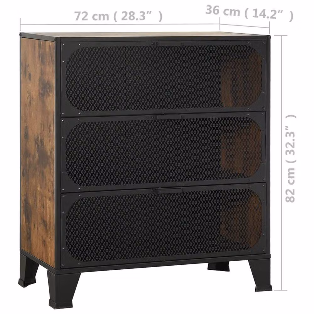 Berkfield Home Set of 2 Rustic Brown Storage Cabinets with Roll Shutter Doors, Metal and MDF, W/D/H: 72 x 36 x 82 cm – 6