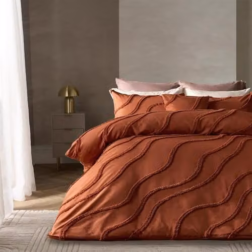 OHS Tufted Contour Single Bedding Set in Rust, including Duvet Cover and Pillowcase, W/D/H: 135 x 200 cm and 50 x 75 cm