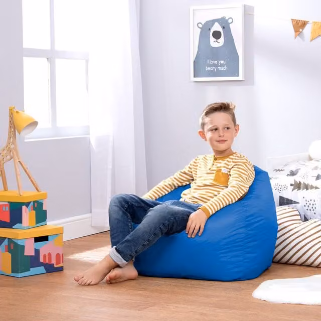 ICON Medium Hi Rest Blue Fabric Kids Bean Bag Chair for Indoor and Outdoor Use
