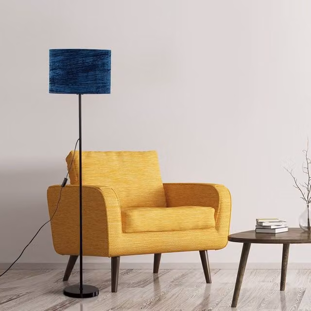 ValueLights Charlie Modern Grey Floor Lamp with Fabric Cone Shade