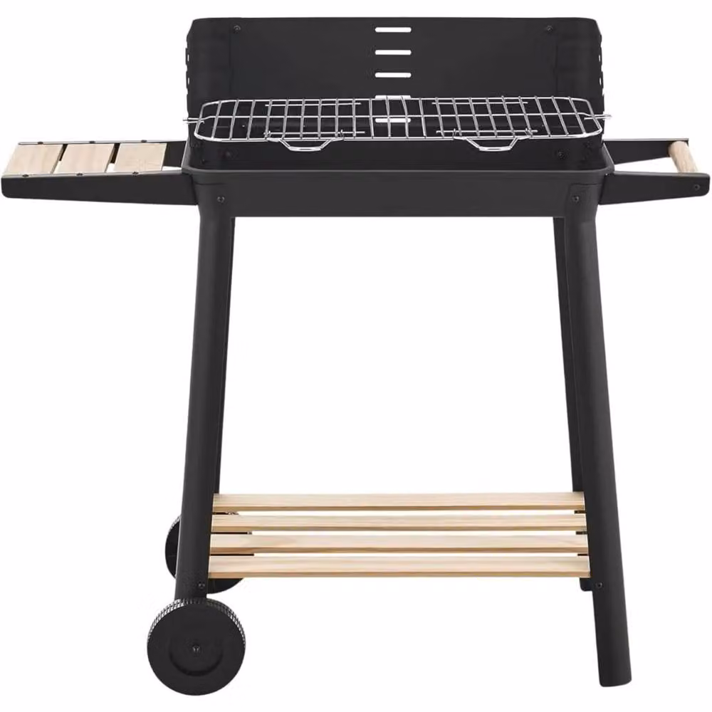 Marco Paul Garden Charcoal BBQ Grill with Wooden Shelf and Wheels in Black – 2