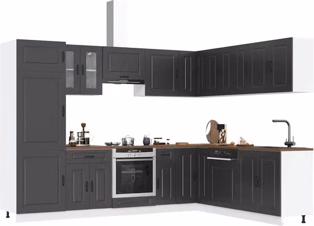 Berkfield Home Kalmar 14 Piece Modern Kitchen Cabinet Set in Black Matt MDF – 1