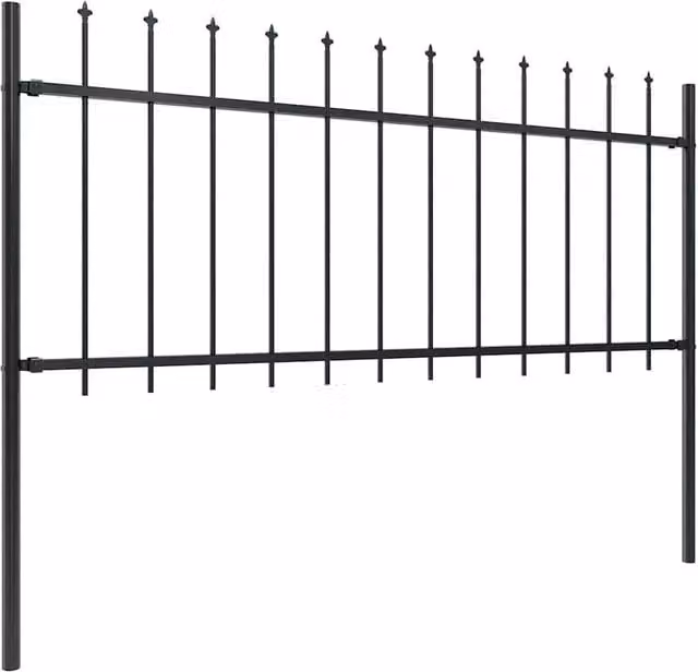 Berkfield Home Garden Spear Top Steel Fence, Black, W: 5.1 m, H: 0.8 m