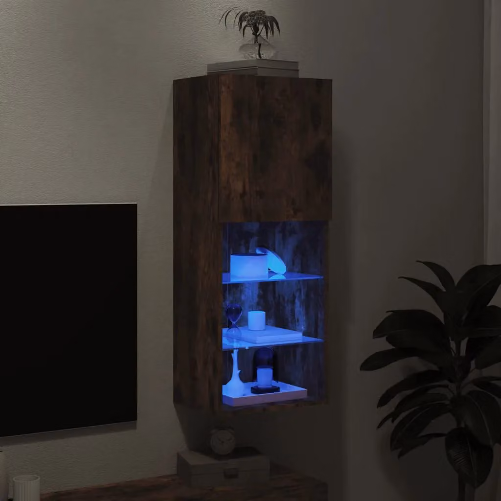 Berkfield Home Modern TV Cabinet with LED Lights in Smoked Oak Brown, W/D/H: 40.5 x 30 x 102 cm – 3
