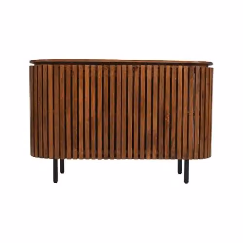 Indian Hub Mid-Century Slatted 2-Door Mango Wood Sideboard in Brown, W135 x D40 x H85 cm – 1