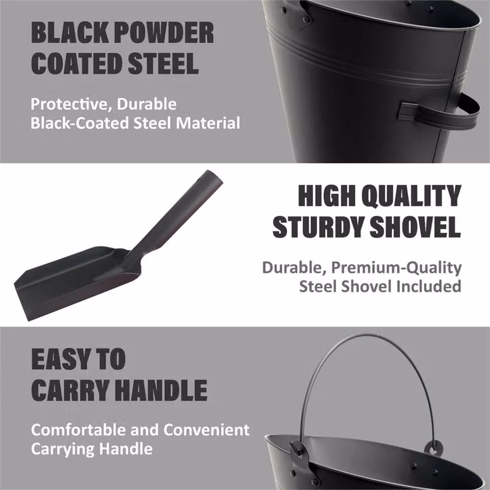 VOGREX Steel Coal Bucket and Shovel Set in Black – 4
