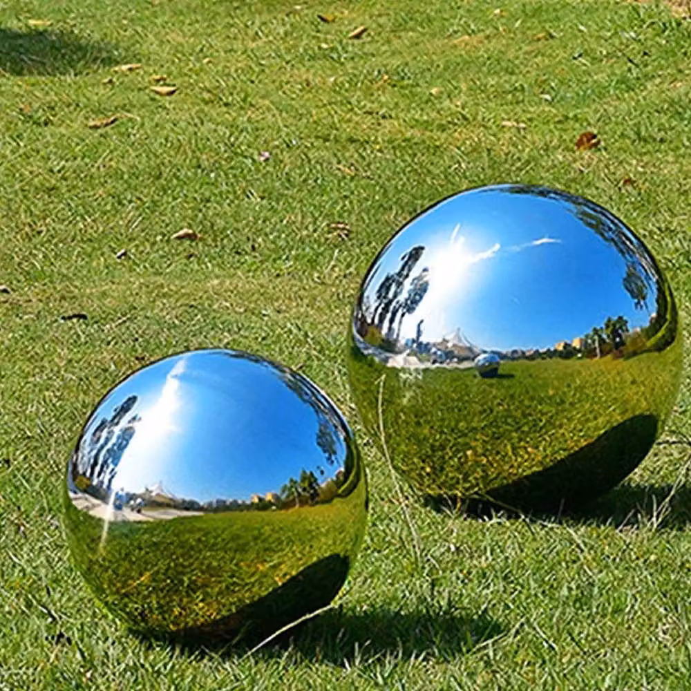 FLAVORA 4 Piece Stainless Steel Modern Round Garden Gazing Balls in Metallic Silver – 2