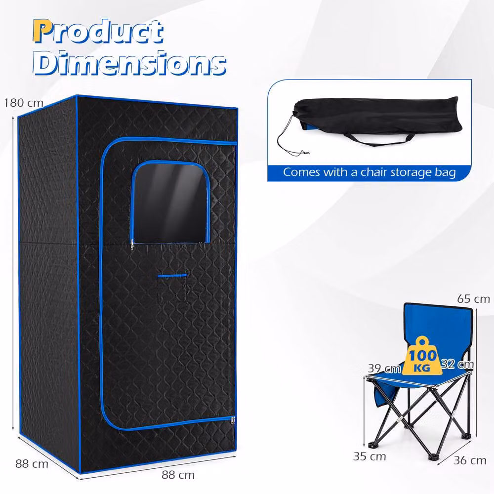 Costway Portable Steam Sauna Box Extra-Large Tent with Remote Control, Blue – 2