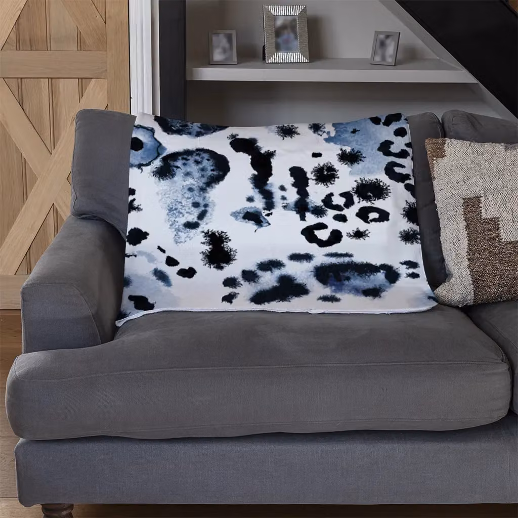 Benjamin Tate Design Blue and Sand Leopard Print Fleece Blanket, W/D/H: 120 x 150 cm – 3