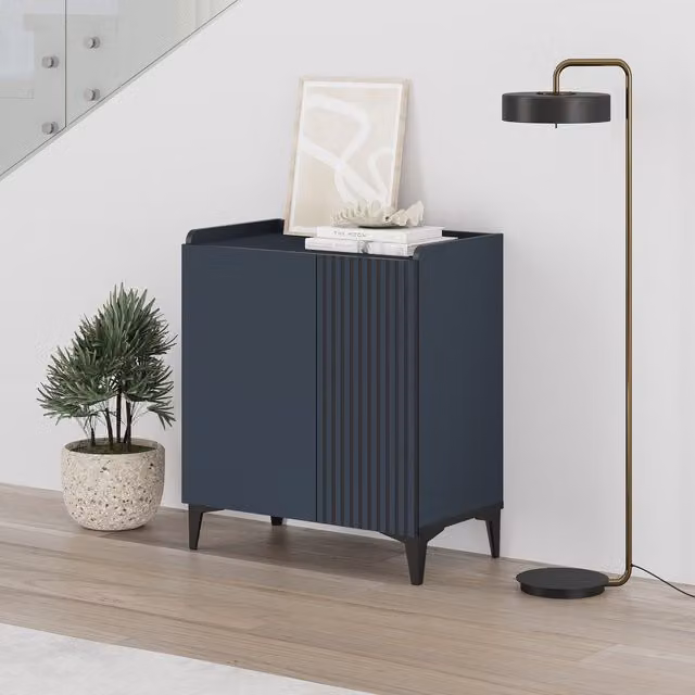 Decortie Olie Compact 2 Door Vertical Storage Cabinet Sideboard in Deep Blue and Black