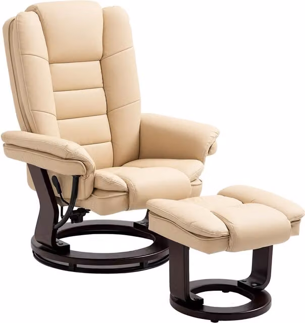 HOMCOM Reclining Lounge Chair with Footstool in Beige Faux Leather