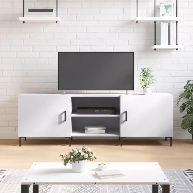 Berkfield Home Modern White TV Cabinet W: 150 cm, D: 30 cm, H: 50 cm – 1