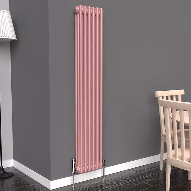 Lux Heat Vertical Coloured Column Radiator in Pastel Pink, H 150 cm x W 29 cm