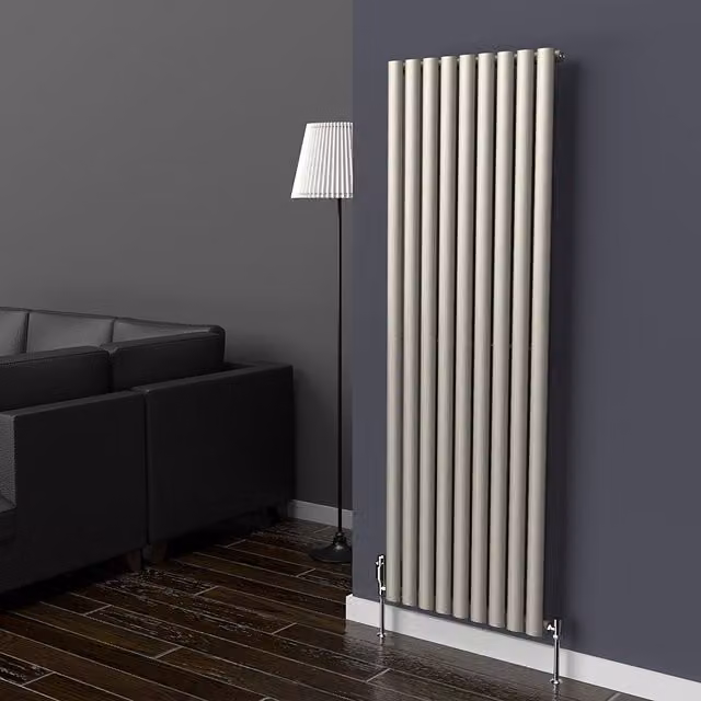 Lux Heat Oval Coloured Vertical Radiator in Dune Grey, H 160 cm x W 54 cm