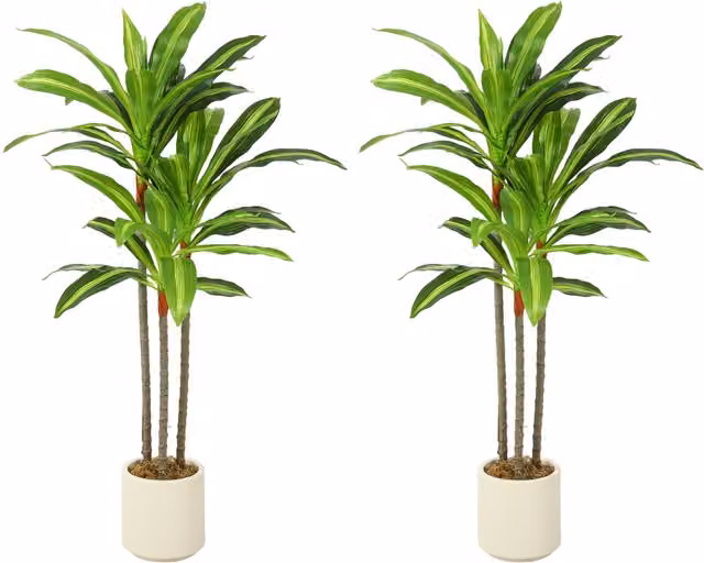 HOMCOM 90cm Artificial Dracaena Tree in Green and White – 1