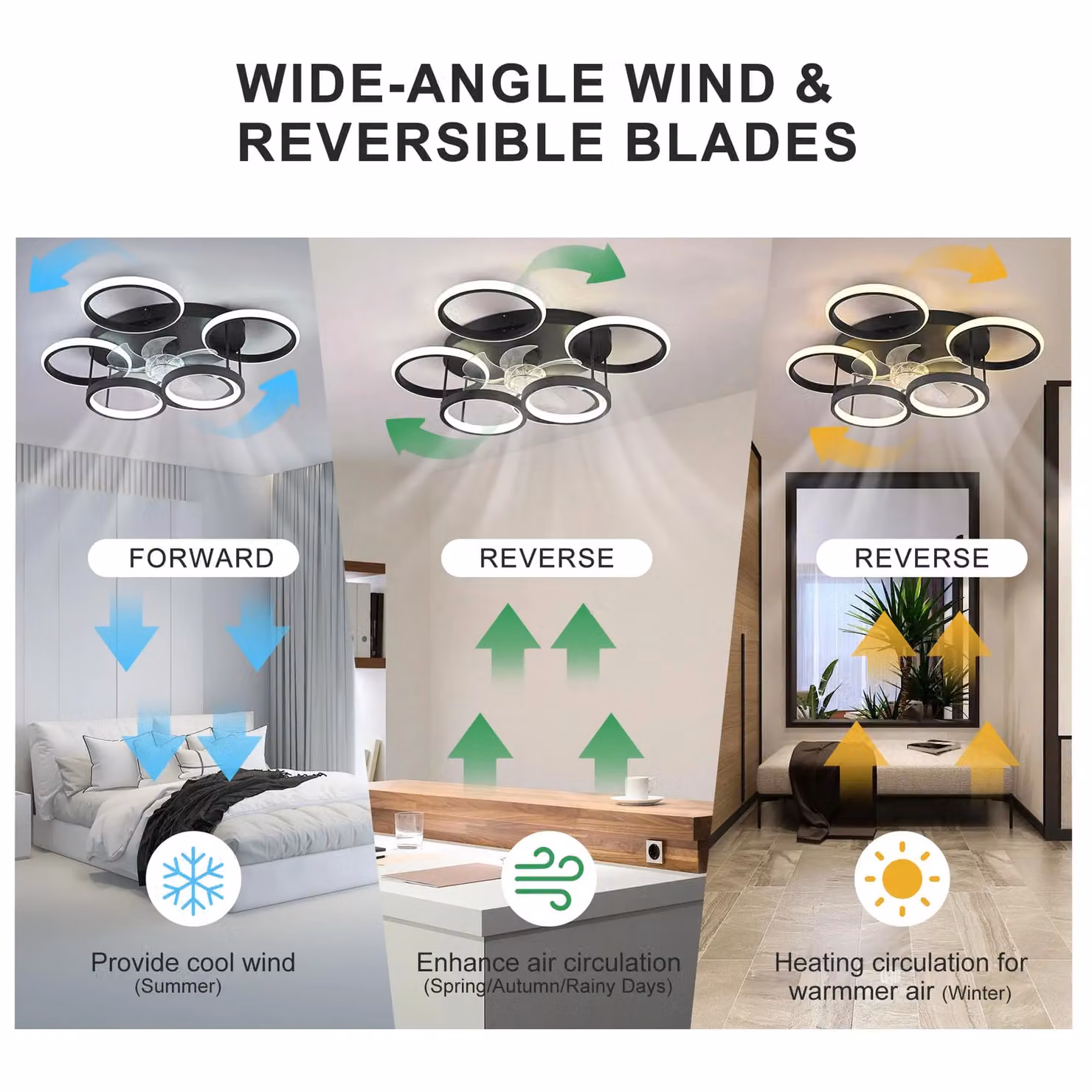 Garwarm Modern Bladeless LED Ceiling Fan with Light and Remote Control, Black, Diameter: 63 cm – 4