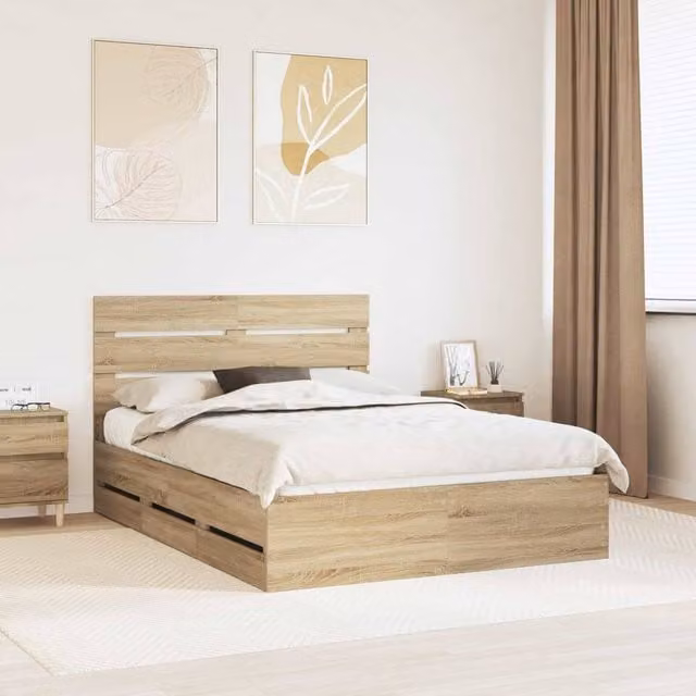 Berkfield Home Sonoma Oak Bed Frame with Drawer, Brown, W/D/H: 140 x 200 cm