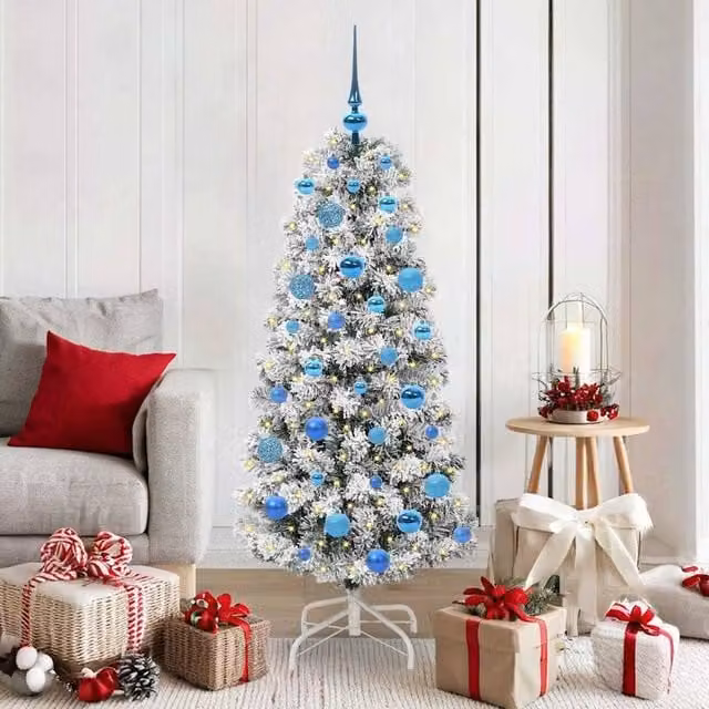 Berkfield Home Artificial Hinged Christmas Tree in Green and White, Height: 150 cm – 1