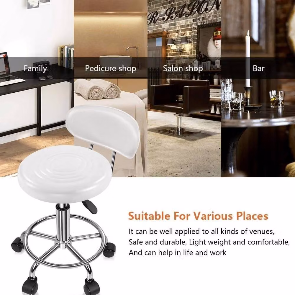 FORGEVIO Adjustable Height Swivel Bar Stool in White with Synthetic Leather and Metal Base – 2