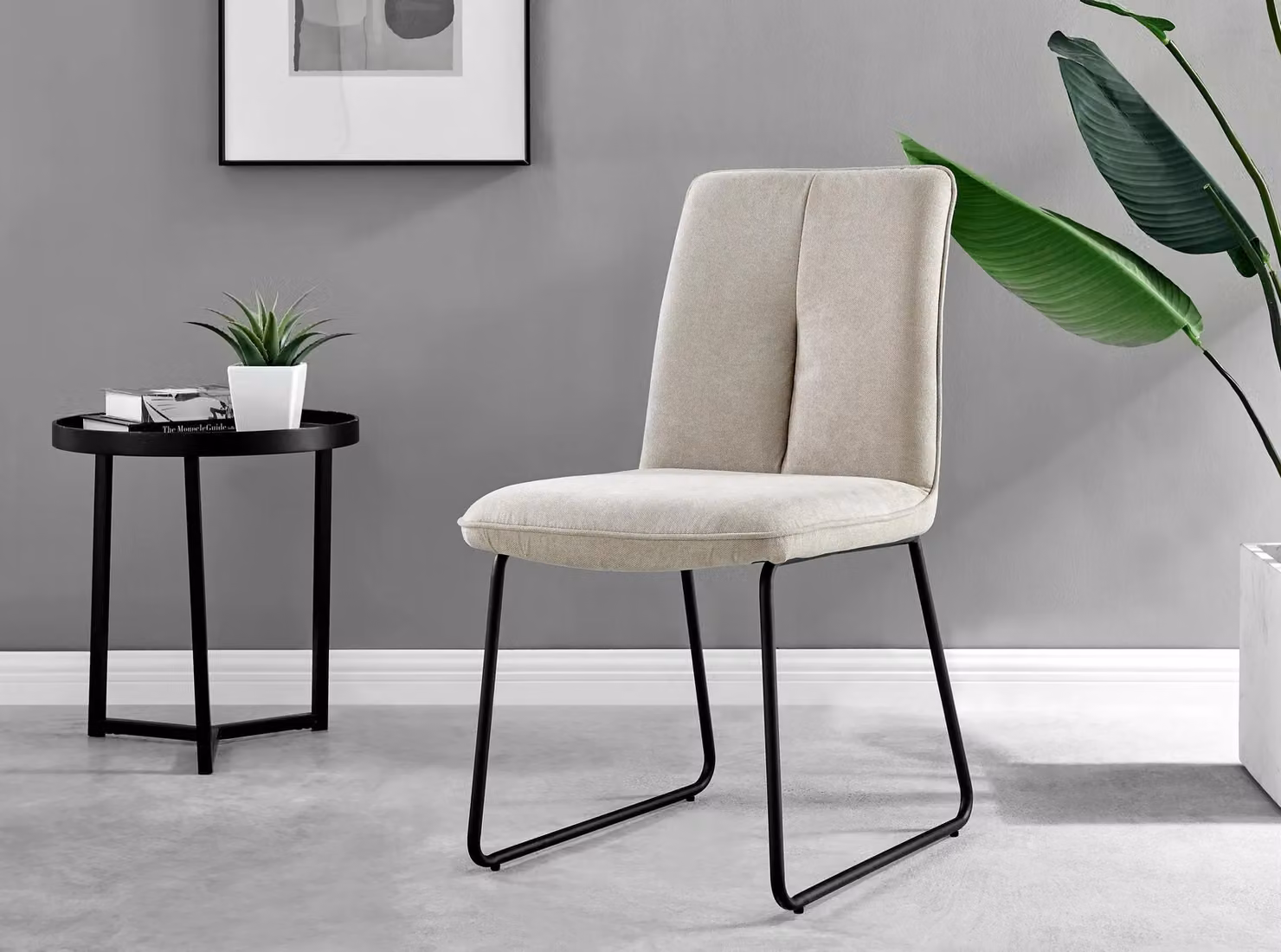 FurnitureboxUK Novara Oak Effect Round Dining Table and 6 Halleyy Taupe Fabric Chairs in Beige – 3