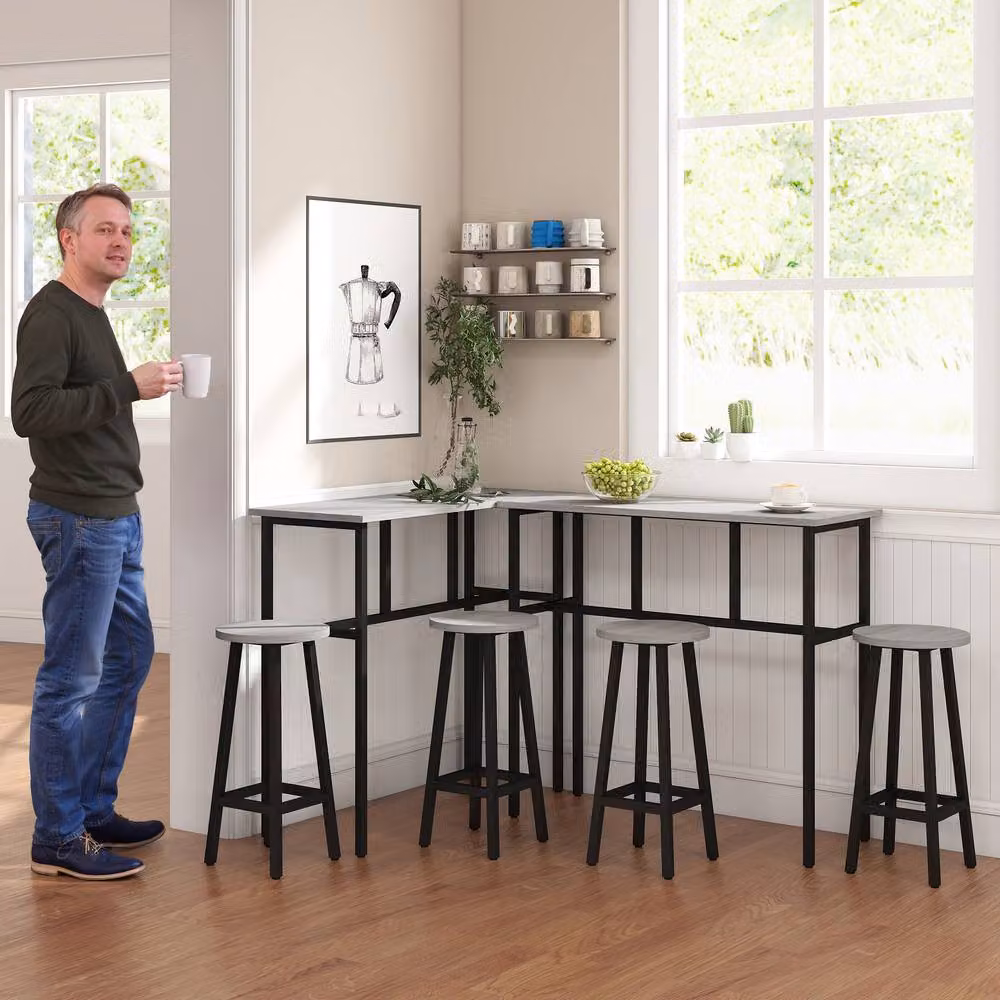STILVORA Modern Bar Table and Chairs Set with Grey MDF Laminate and Black Steel Frame – 6