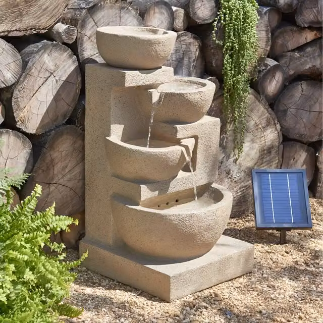 Primrose 4 Tier Cascading Solar Powered Water Feature with LED Lights in Brown
