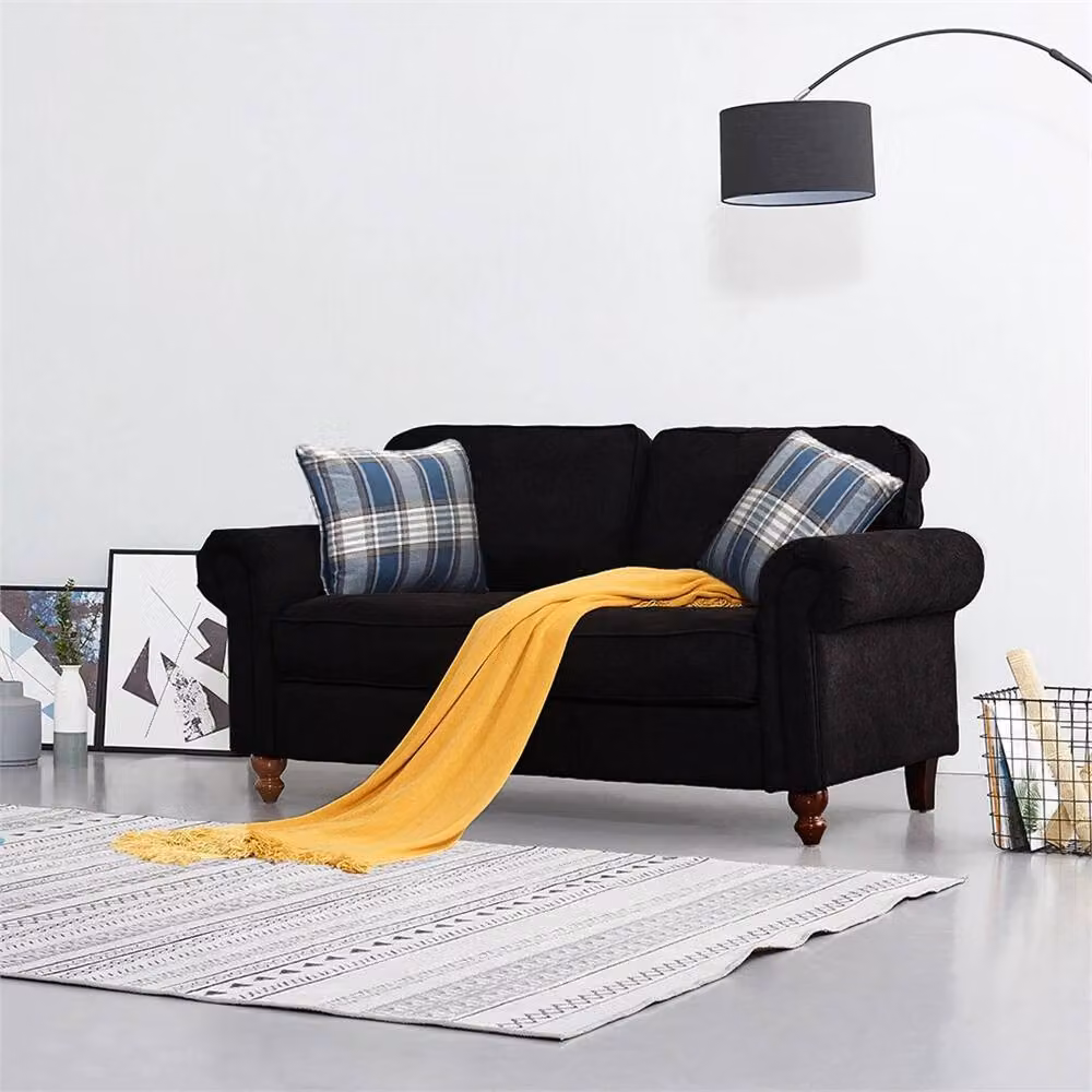 FORGEVIO Black 2 Seater L-Shape Corner Sofa with Fabric Upholstery and Scatter Cushions – 3