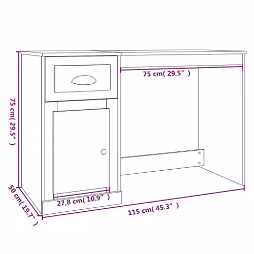 vidaXL Modern Computer Desk in Black with Single Pedestal Drawer, W/D/H: 115 x 50 x 75 cm – 3