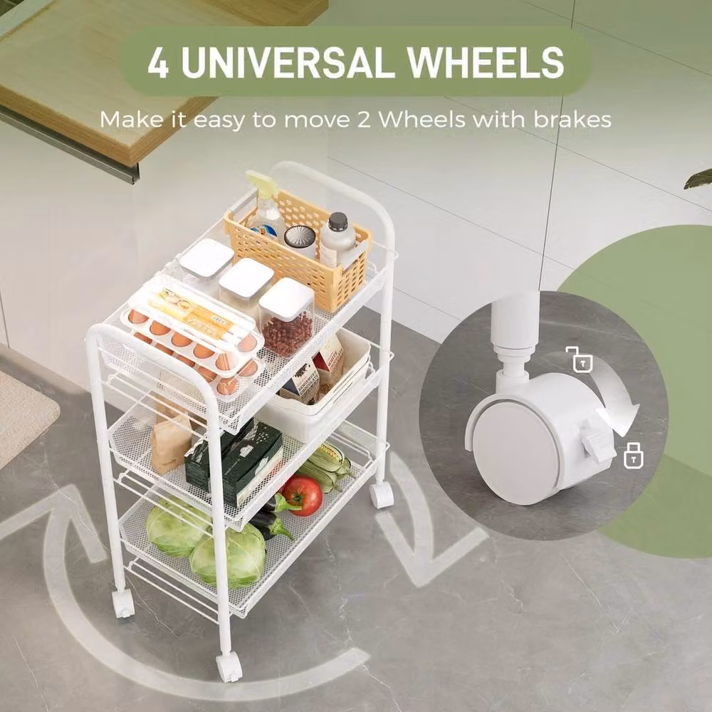 FORGEVIO 3 Tier Metal Rolling Kitchen Storage Trolley in White – 2