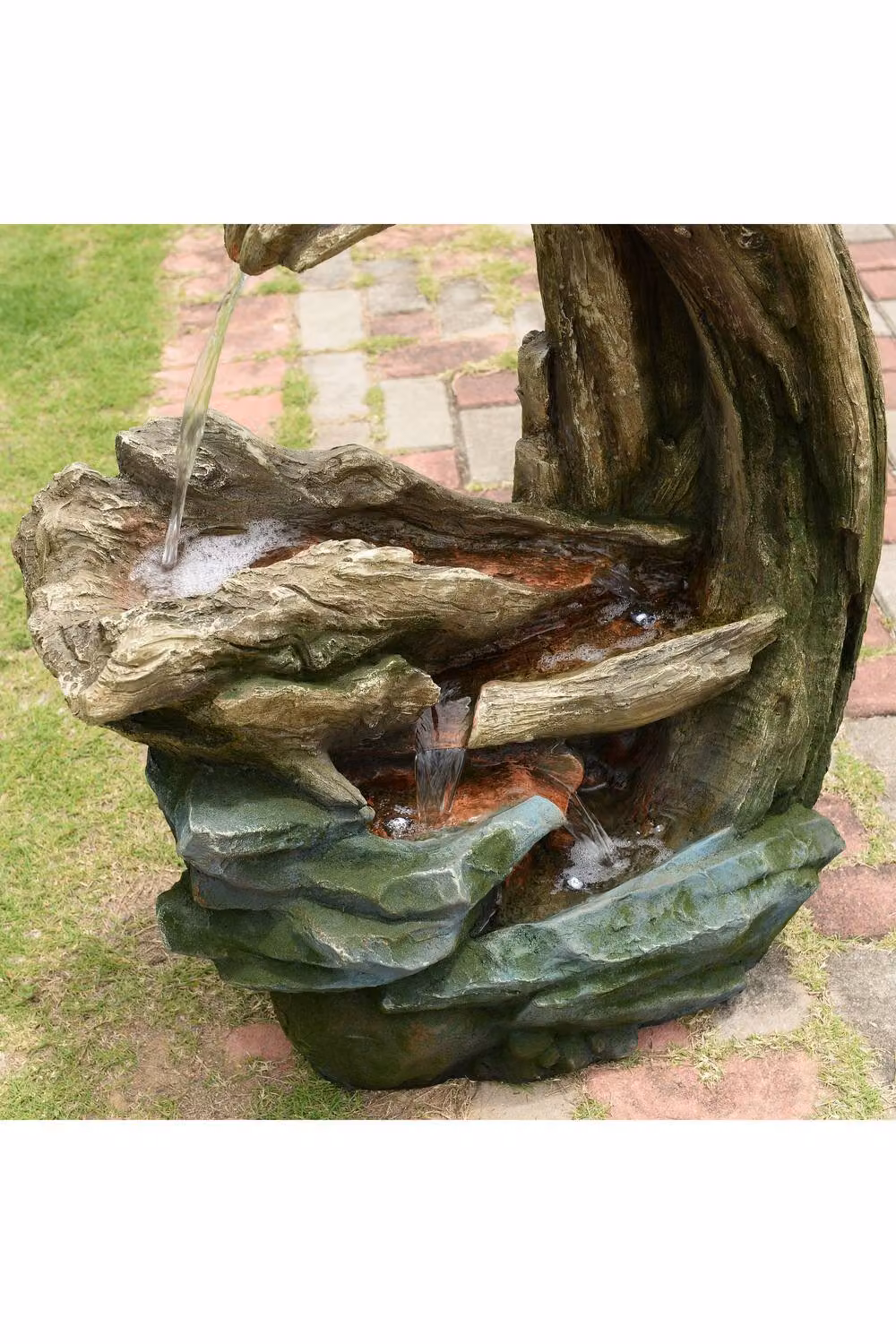 Teamson Home Grey Cascading Outdoor Garden Fountain with LED Lighting and Stone Effect Design, Height: 82 cm – 8