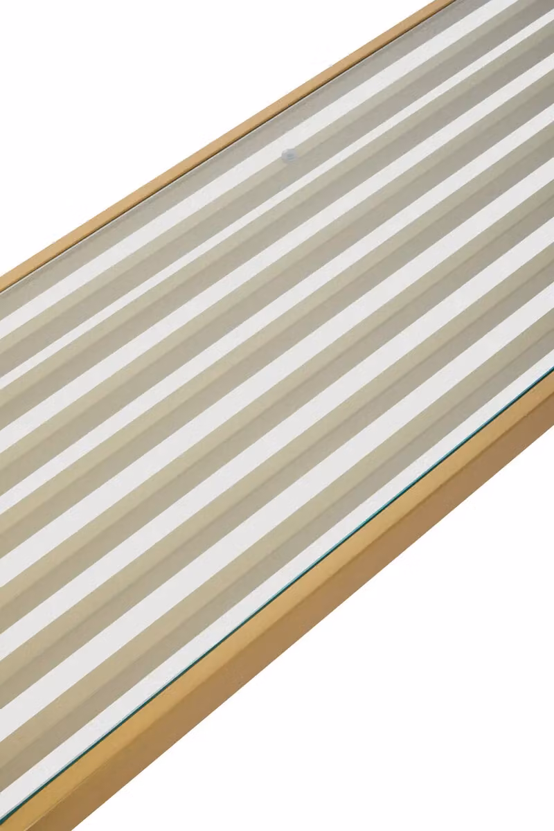Orsina Vogue Art Deco Slatted Console Table in Matte Gold with Glass Top – 2