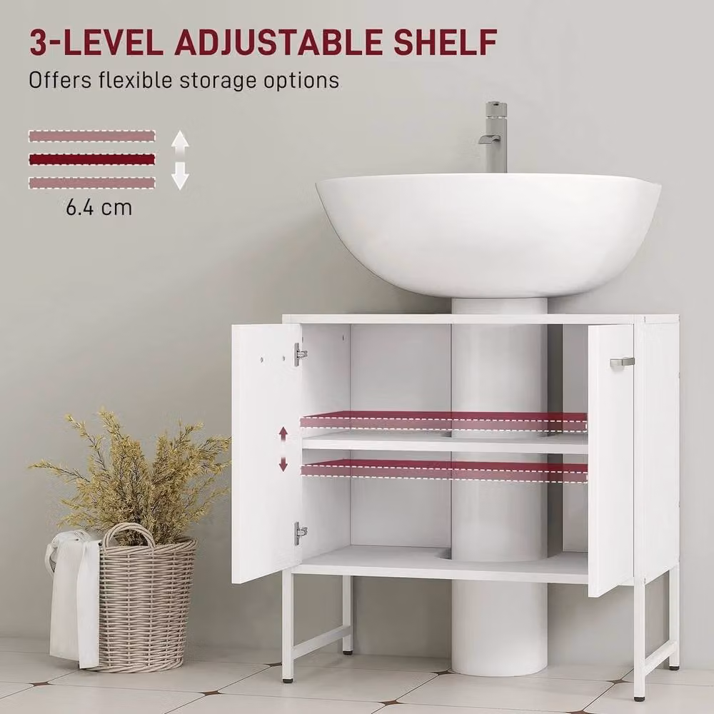 NESTLUNE Freestanding White Metal Bathroom Under Sink Cabinet with Hinged Doors – 2